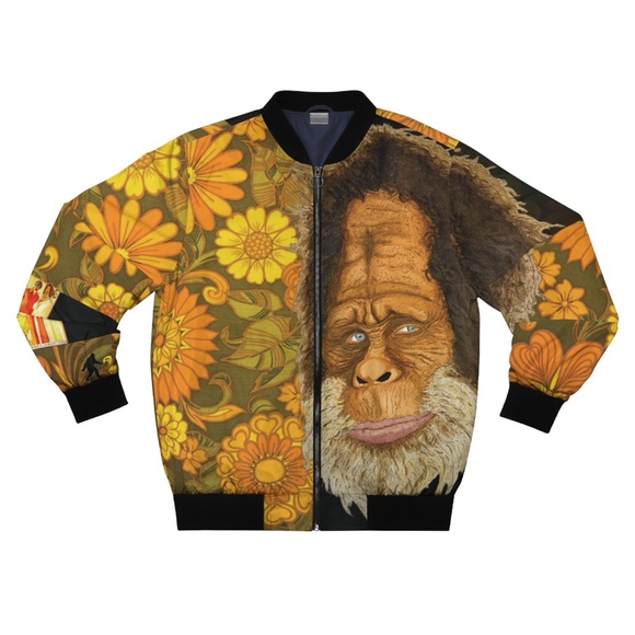 Retro 80s Bigfoot Floral Bomber - Harry & The Henderson's Full-Zip Flight Jacket - Picture 3 of 5